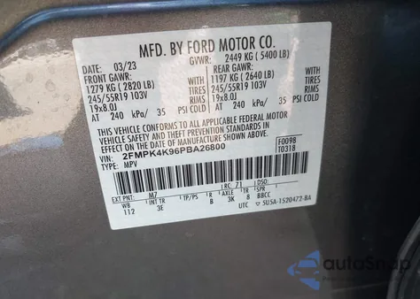 2023 Ford Edge Titanium z USA, uszkodzony, nr VIN 2FMPK4K96PBA26800